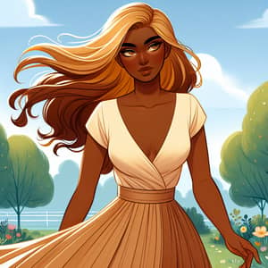 Elegant Dark Skin Woman Walking Illustration