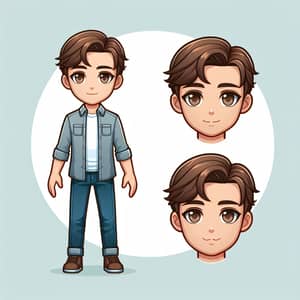 Friendly Avatar Design with Olive Skin, Brown Hair & Casual Attire