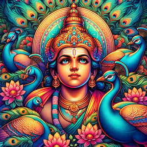 Lord Murugan Digital Painting: Vibrant Colors & Majestic Peacocks