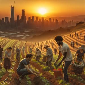 Sunset Hilly Landscape: Sustainable Urban Farming Community