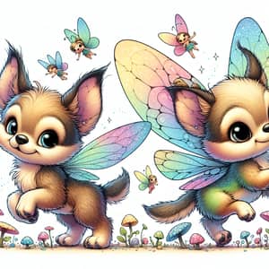 Whimsical Fairy Dog Beings with Rainbow Wings