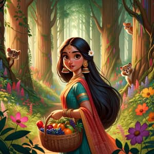 Enchanting Indian Girl in Vibrant Forest | Disney-Inspired Scene