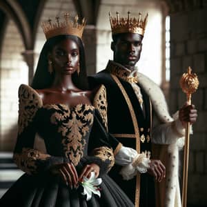 Black Queen Standing Next to Her King - Regal Elegance