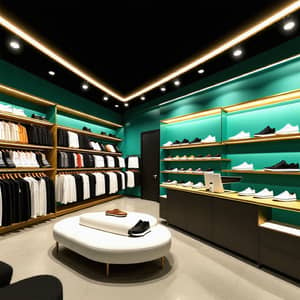 3D Clothing Store with Teal Walls and Minimalistic Design