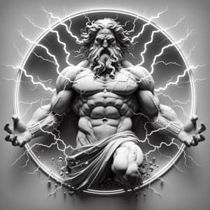 Powerful Mythological Figure with Lightning Bolts | 1024x640px
