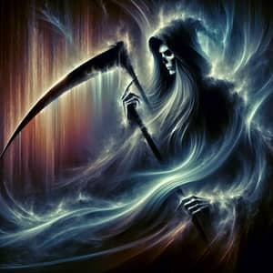 Gothic Fantasy Scene with Mysterious Figure and Sharp Scythe