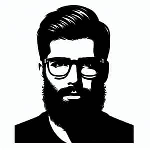 Bearded Man Silhouette with Glasses - Profile of Intellectual Demeanor