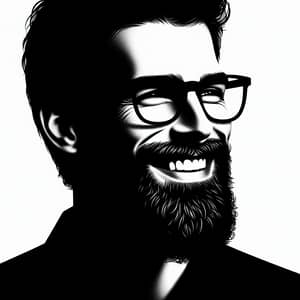 Happy Bearded Man Silhouette with Stylish Glasses