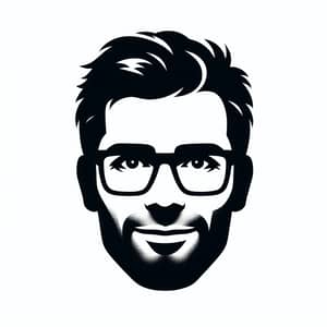 Friendly Caucasian Man Face Silhouette with Glasses