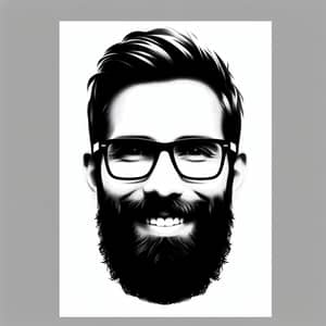 Smiling Bearded Man in Black and White Silhouette