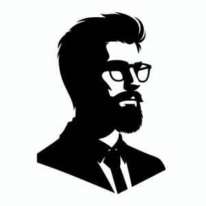 Black and White Silhouette Portrait of Bearded Man in Glasses