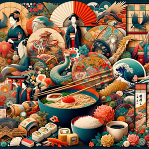 Japanese Culture Collage: Food, Art, Dance, Music & Drama