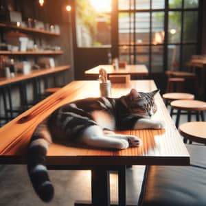 Quaint Cat Lounging on Wooden Table