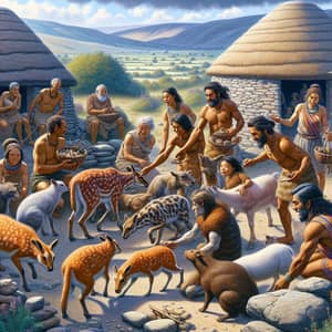 Ancient Hunter-Gatherer Scene at Göbeklitepe, 10,000 BC