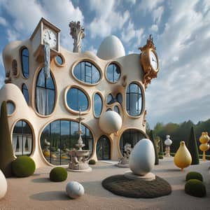 Whimsical Surrealist Villa with Unique Shapes and Melting Clocks