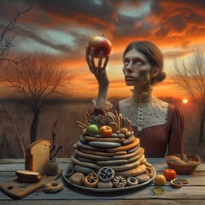 Surreal Woman Eating Stones - Captivating Scene