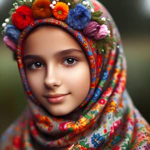 Muslim Girl with Headscarf and Flower | Elegant Middle-Eastern Descent