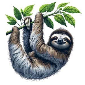Tranquil Sloth Hanging from Vibrant Tree Branch