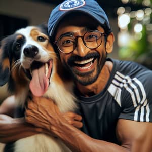 Joyful South Asian Man Playing with Tri-color Dog - Friendship Bond