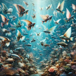 Flying Fish Underwater Scene | Marine Bioluminescent Creatures