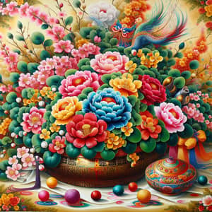 Prosperous and Auspicious Flowers in Full Bloom Oil Painting