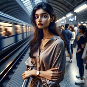 South Asian Girl at Metro Station - Tranquility Amid Urban Life