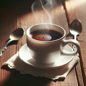 Steaming Mug of Instant Coffee on Rustic Table