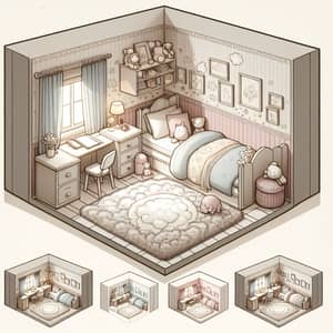 Pastel-Themed Room for Young Girl with Detailed 3D Renders