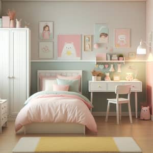 Pastel Girl's Room Decor: Soft Shades, Cute Animals & Study Table