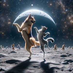 Canine and Feline Dancing on Moon's Surface