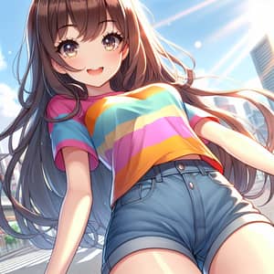 Anime Girl in Denim Shorts | Cute Cartoon Character Art