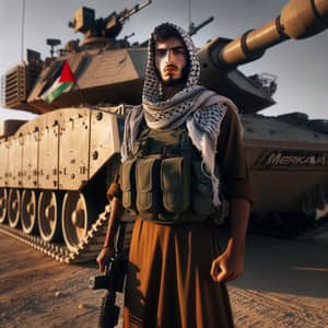 Palestinian Warrior confronting Israeli Merkava Tank