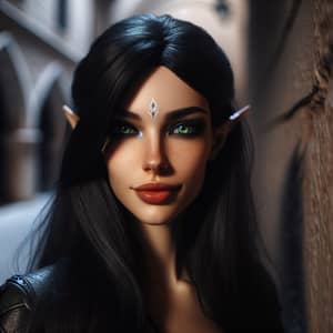 Female Dark Elf with Long Black Hair and Green Eyes