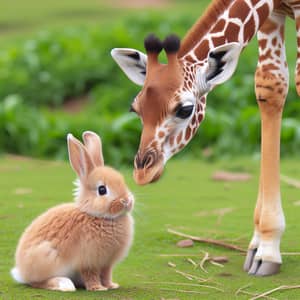 Cute Bunny and Giraffe: Harmonious Coexistence in Nature