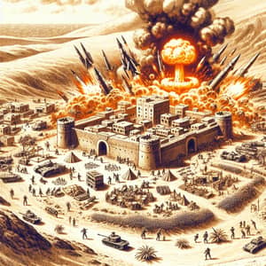 Imaginary Military Compound in Desert Siege - Artwork