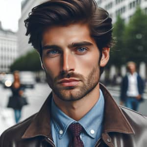 Brunette Man with Stylish University Teacher Look | Blue Eyes
