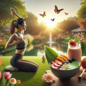 Asian Woman Yoga | Serene Garden | Healthy Lifestyle