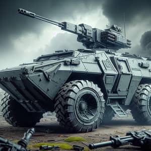 Armored Combat Vehicle in Grey | Desert Battlefield Scene