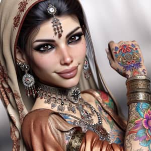 Realistic Princess Jasmine Inspired Woman with Gorgeous Tattoos