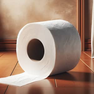 Soft Plush White Toilet Paper Roll on Wooden Surface