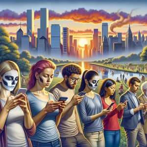 Diverse Faceless Humans Engrossed in Smartphones Missing World