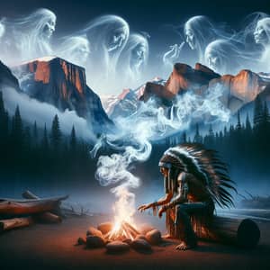 Native American Shaman Campfire Ritual with Warrior Spirits