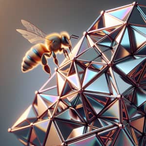 Bee Landing on Metallic Geometric Object - Realistic Artwork