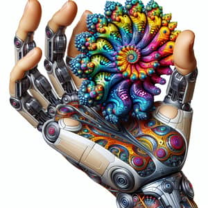 Semi-Robotic Hand Holding Colorful Geometric Fractal Object