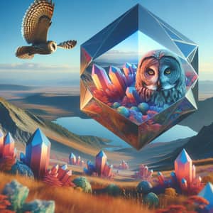 Metallic Geometric Object Blending with Landscape | Colorful Crystals Emergence