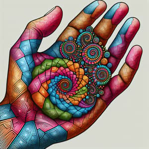 Colorful Geometrical Fractal Object Held by Realistic Hand