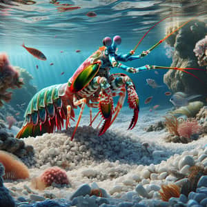 Realistic Mantis Shrimp Hunting Along White Sands - Underwater Beauty
