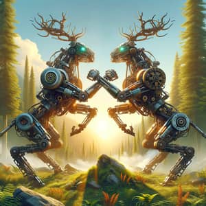 Mechanical Deer Battle in Realistic Landscape