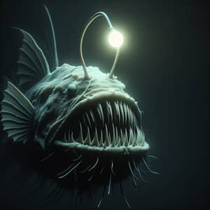 Realistic Anglerfish with Glowing Antenna in Dark Ocean Depths