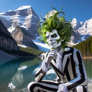 Beetlejuice Contemplating Life by the Lake | Mountain Landscape Scene